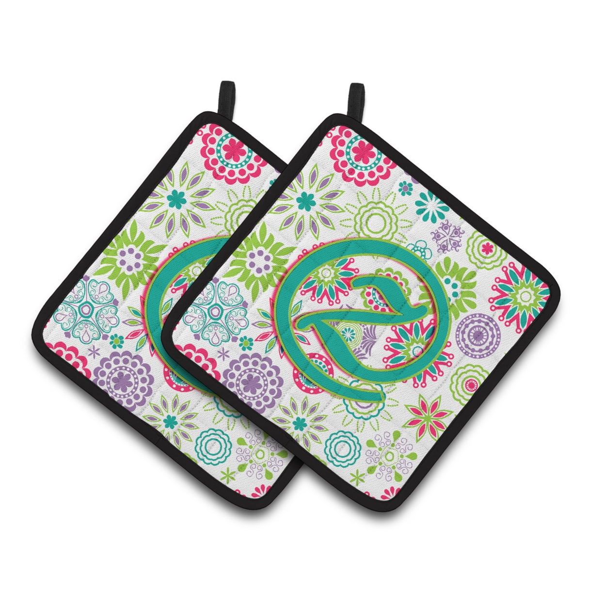 Carolines Treasures CJ2011-ZPTHD Letter Z Flowers Pink Teal Green Initial Pair of Pot Holders, 7.5HX7.5W, multicolor