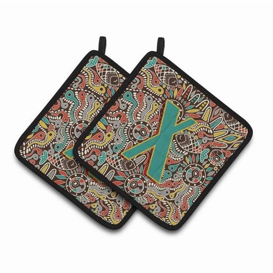 Carolines Treasures CJ2013-XPTHD Letter X Retro Tribal Alphabet Initial Pair of Pot Holders, 7.5HX7.5W, multicolor