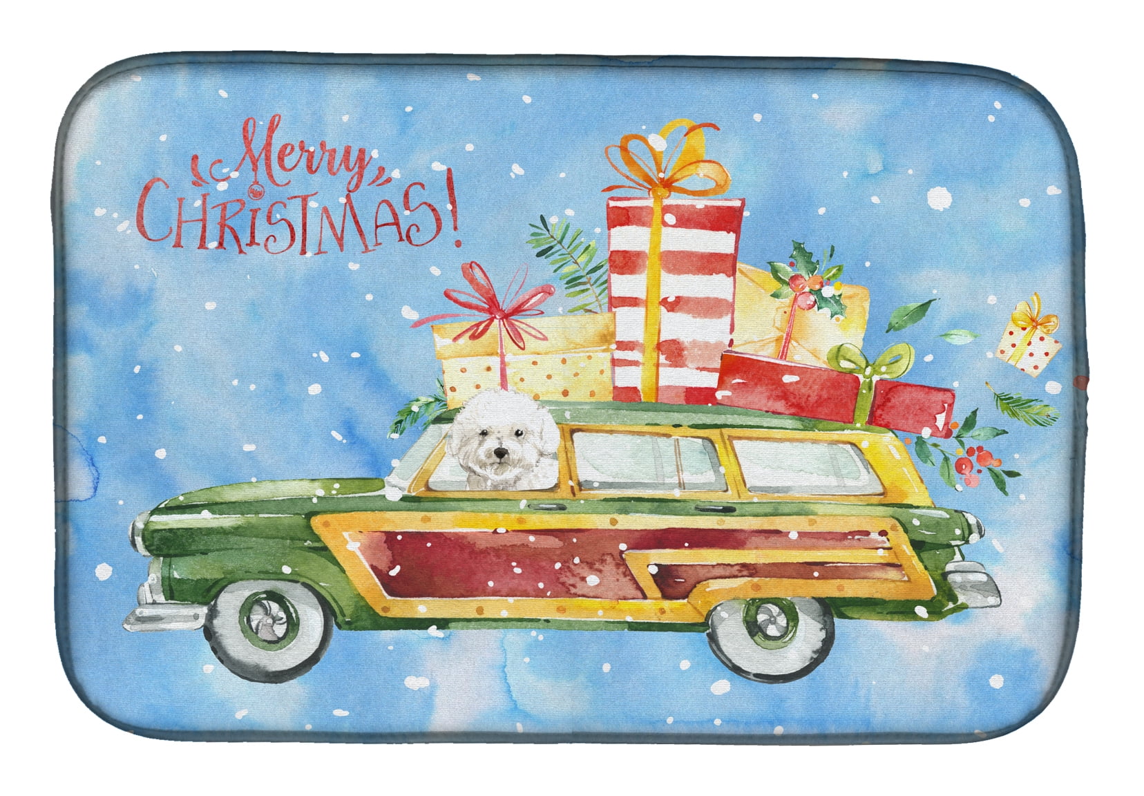 Merry Christmas Bichon Frisï¿½ Dish Drying Mat
