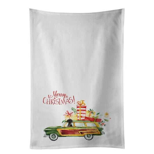 Carolines Treasures CK2435WTKT 28 x 19 in. Unisex Merry Christmas Black Labrador Retriever White Dish Towels Kitchen Towel - Set of 2