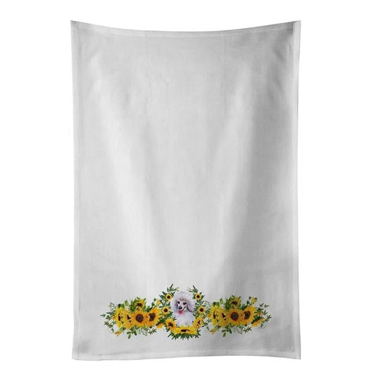 Carolines Treasures CK2875WTKT 28 x 19 in. Unisex Medium White Poodle in Sunflowers White Dish Towels Kitchen Towel - Set of 2