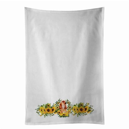 Carolines Treasures CK2898WTKT 28 x 19 in. Unisex Cocker Spaniel in Sunflowers White Dish Towels Kitchen Towel - Set of 2
