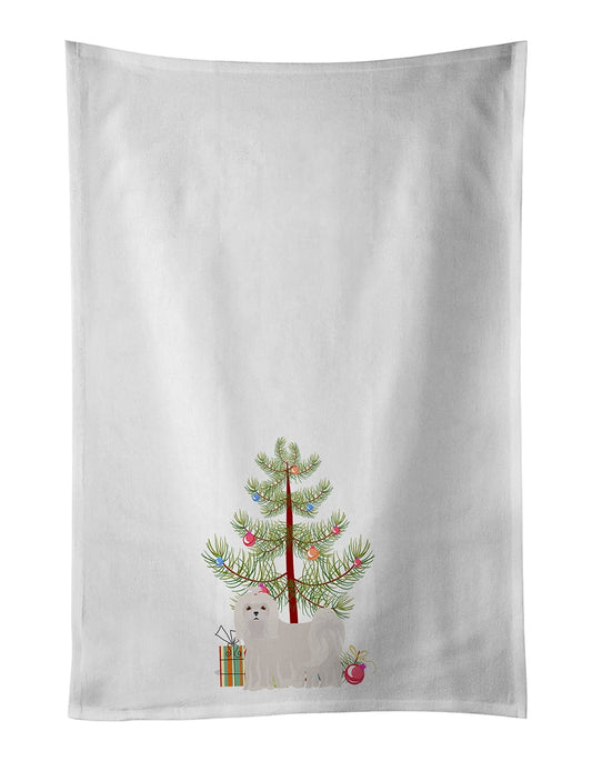 Maltese Christmas Tree White Kitchen Towel Set of 2 19 in x 28 in