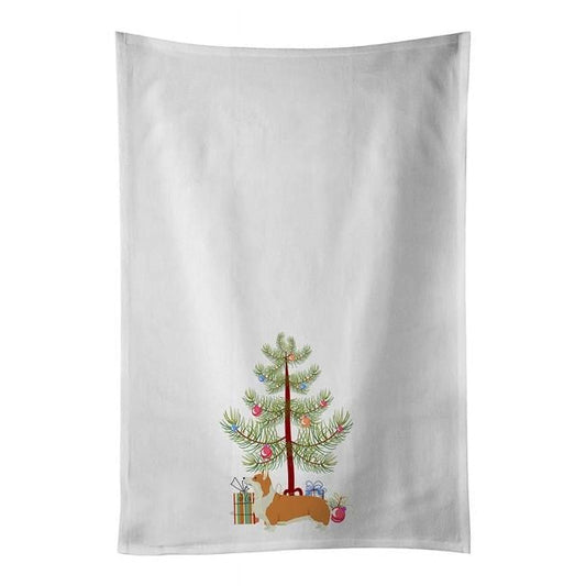 Carolines Treasures CK3554WTKT 28 x 19 in. Unisex Pembroke Corgi Christmas Tree White Dish Towels Kitchen Towel - Set of 2