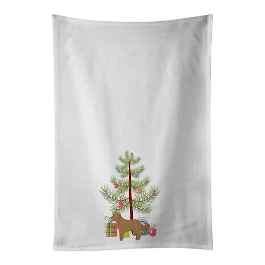 Carolines Treasures CK3822WTKT 28 x 19 in. Unisex Tan Cockapoo Christmas Tree White Dish Towels Kitchen Towel - Set of 2