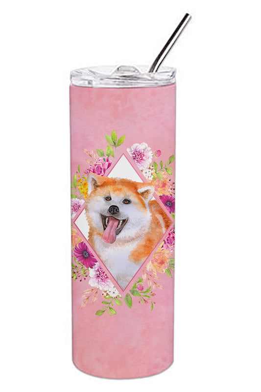 Carolines Treasures CK4111TBL20 Akita Pink Flowers Stainless Steel 20 oz Skinny Tumbler 20 oz multicolor