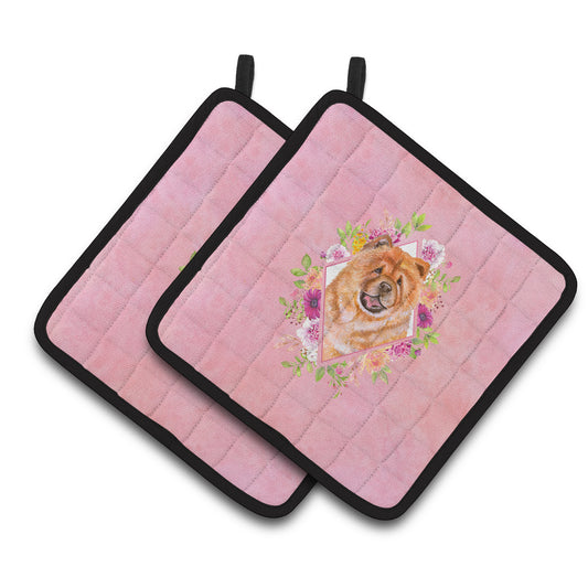 Chow Chow #1 Pink Flowers Pair of Pot Holders