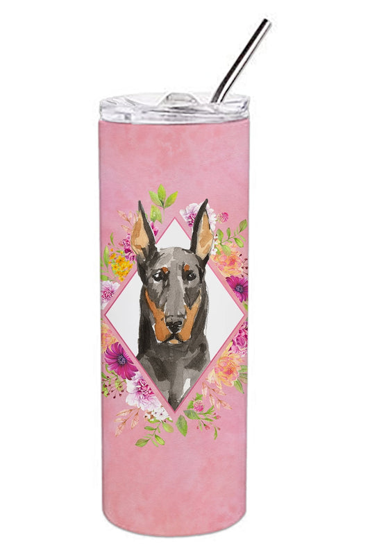 Carolines Treasures CK4241TBL20 Doberman Pinsher Pink Flowers Stainless Steel 20 oz Skinny Tumbler 20 oz multicolor