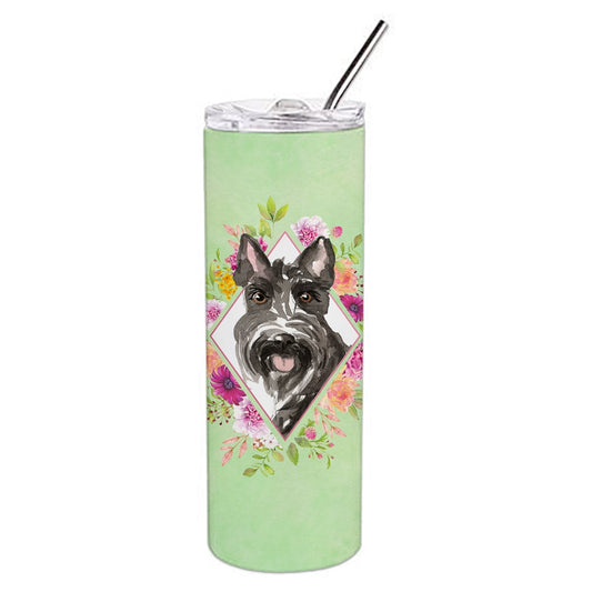 Carolines Treasures CK4374TBL20 Scottish Terrier Green Flowers Stainless Steel 20 oz Skinny Tumbler 20 oz multicolor