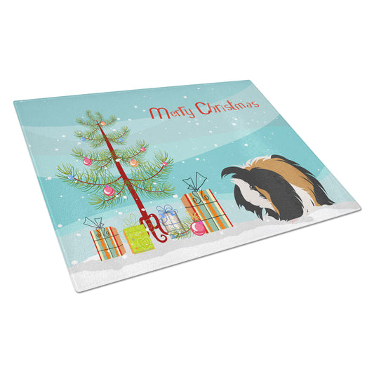 Carolines Treasures CK4445LCB Sheba Guinea Pig Merry Christmas Glass Cutting Board Large, 12H x 16W, multicolor