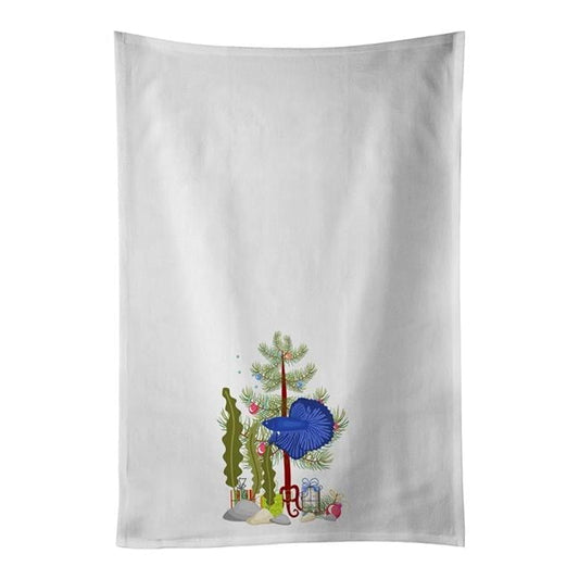Carolines Treasures CK4507WTKT 28 x 19 in. Unisex Delta Tail Betta Fish Merry Christmas White Dish Towels Kitchen Towel - Set of 2