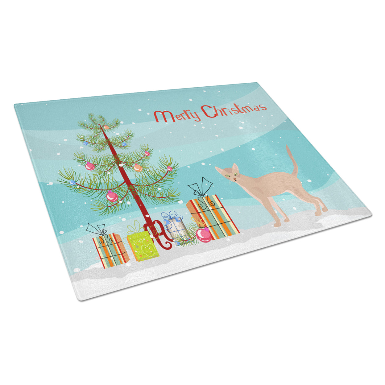 Carolines Treasures CK4546LCB Fawn Abyssinian Cat Merry Christmas Glass Cutting Board Large, 12H x 16W, multicolor