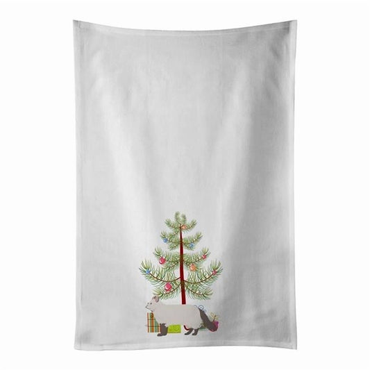 Carolines Treasures CK4553WTKT 28 x 19 in. Unisex American Curl No.2 Cat Merry Christmas White Dish Towels Kitchen Towel - Set of 2