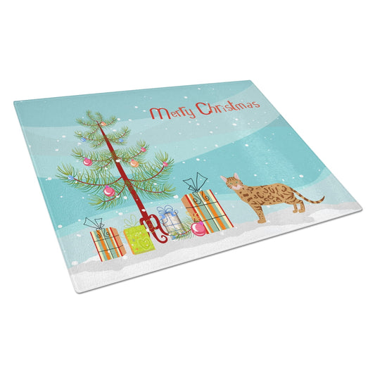 Carolines Treasures CK4569LCB Bengal 2 Cat Merry Christmas Glass Cutting Board Large, 12H x 16W, multicolor