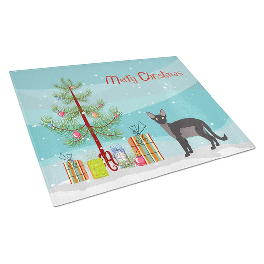 Carolines Treasures CK4601LCB Devon Rex Cat Merry Christmas Glass Cutting Board Large, 12H x 16W, multicolor