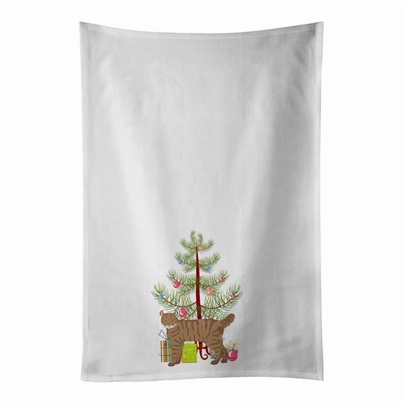 Carolines Treasures CK4632WTKT 28 x 19 in. Unisex Highlander Lynx No.3 Cat Merry Christmas White Dish Towels Kitchen Towel - Set of 2