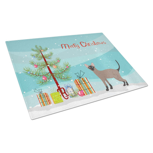 Carolines Treasures CK4670LCB Oriental Bicolor Cat Merry Christmas Glass Cutting Board Large, 12H x 16W, multicolor