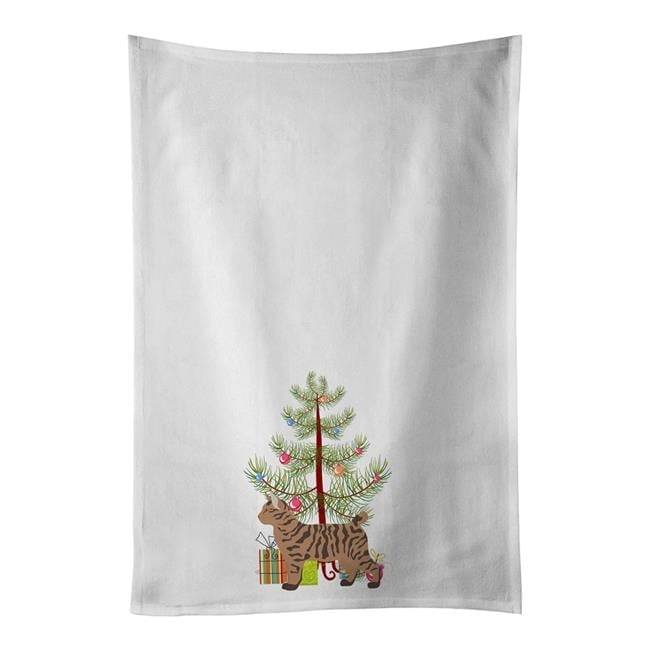 Carolines Treasures CK4685WTKT 28 x 19 in. Unisex Pixie Bob No.2 Cat Merry Christmas White Dish Towels Kitchen Towel - Set of 2