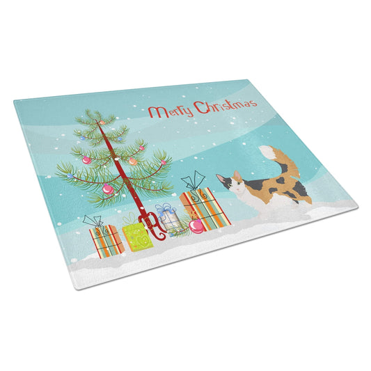Carolines Treasures CK4717LCB Skookum Cat Merry Christmas Glass Cutting Board Large, 12H x 16W, multicolor