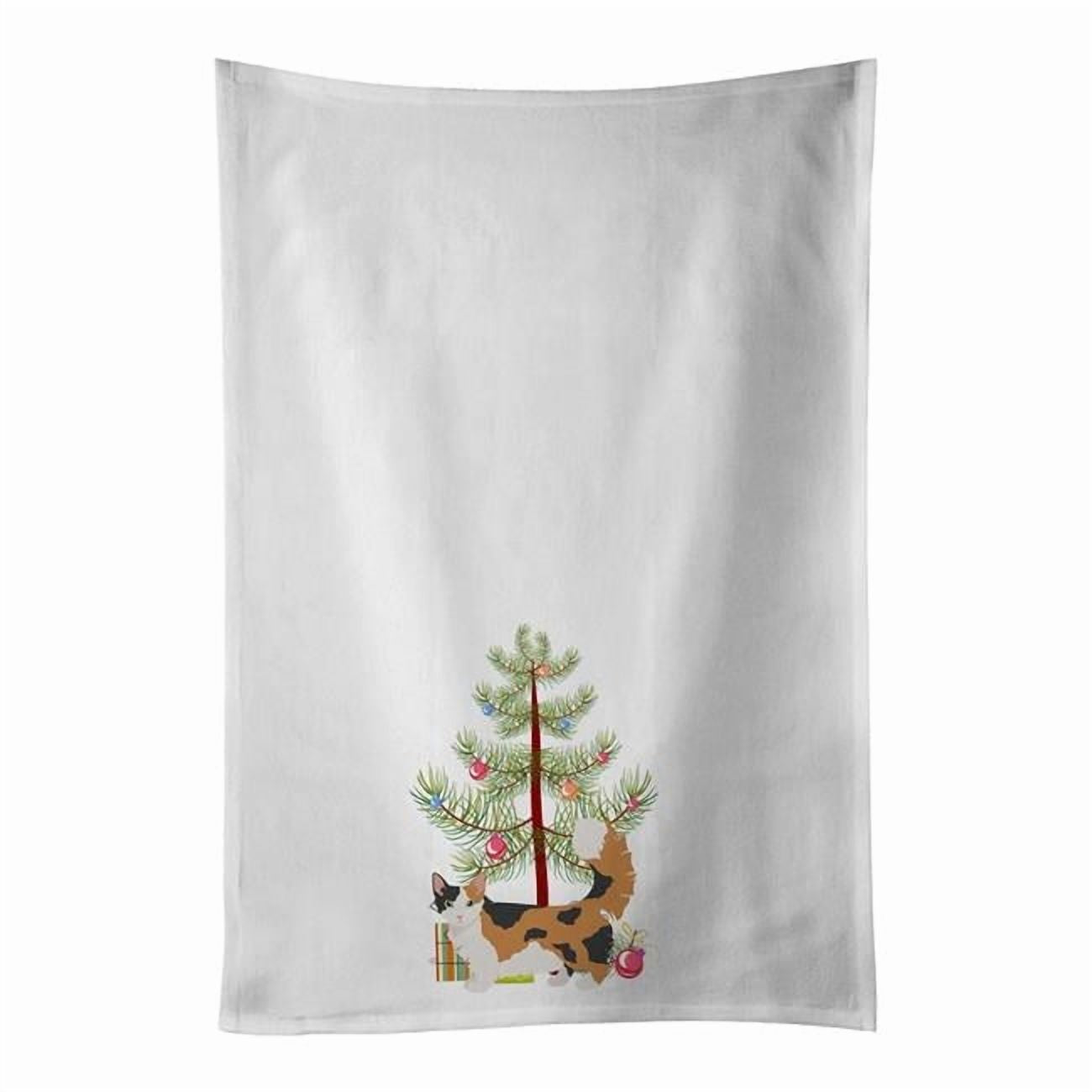 Carolines Treasures CK4717WTKT 28 x 19 in. Unisex Skookum Cat Merry Christmas White Dish Towels Kitchen Towel - Set of 2