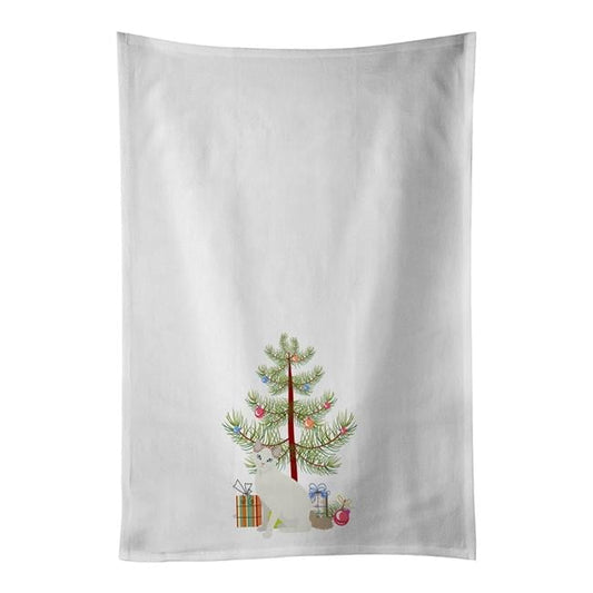 Korean Bobtail Cat Merry Christmas White Kitchen Towel Set of 2 19 in x 28 in