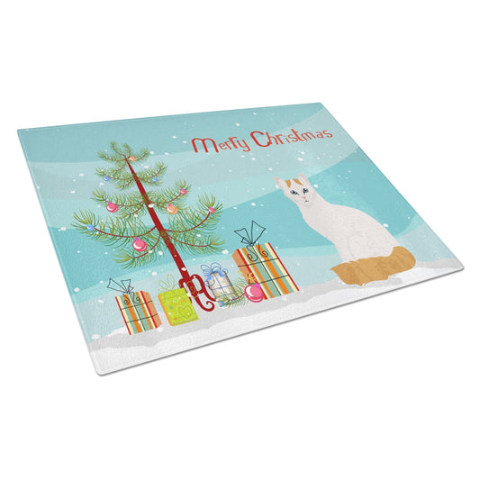 Carolines Treasures CK4808LCB Turkish Van Cat Merry Christmas Glass Cutting Board Large, 12H x 16W, multicolor
