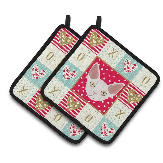 Devon Rex Cat Love Pair of Pot Holders