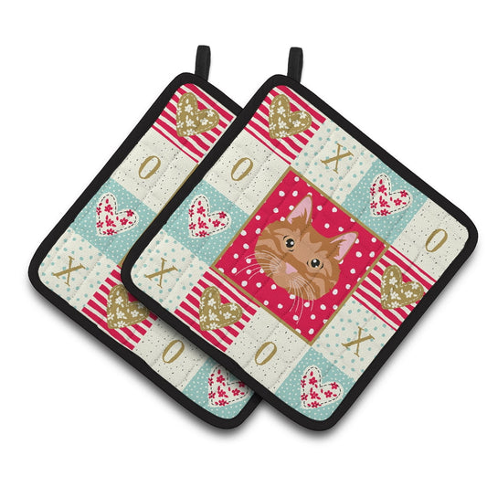 Kurilian Bobtail Cat Love Pair of Pot Holders
