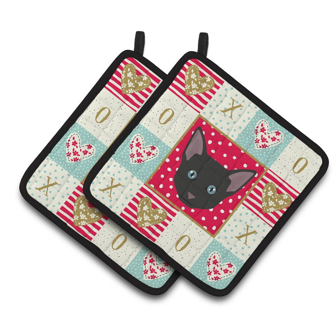 Carolines Treasures CK5155PTHD Russian White Black Cat Love Pair of Pot Holders, 7.5HX7.5W, multicolor