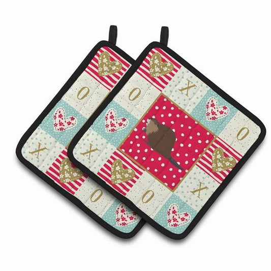 Carolines Treasures CK5300PTHD Eurasian Beaver Love Pair of Pot Holders, 7.5HX7.5W, multicolor