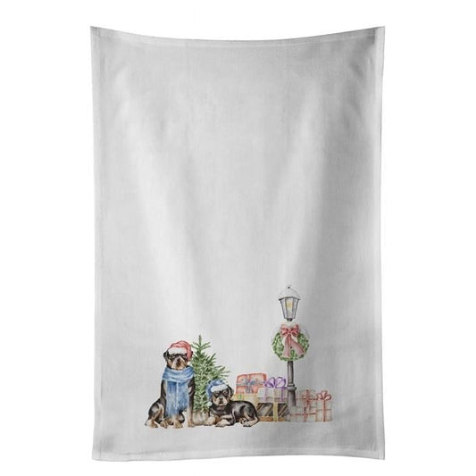 Carolines Treasures CK8146WTKT 28 x 19 in. Unisex Rottweiler Duo with Christmas Wonderland White Dish Towels Kitchen Towel - Set of 2