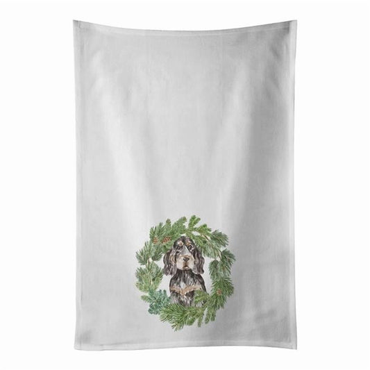 Carolines Treasures CK8850WTKT 28 x 19 in. Unisex Cocker Spaniel Black & Tan Christmas Wreath White Dish Towels Kitchen Towel - Set of 2