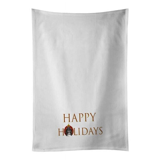 Carolines Treasures CK9357WTKT 28 x 19 in. Unisex Shih-Tzu Silver & White Happy Holidays White Dish Towels Kitchen Towel - Set of 2