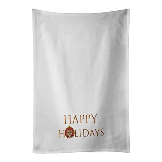 Carolines Treasures CK9366WTKT 28 x 19 in. Unisex Yorkie Blue & Tan Puppy Happy Holidays White Dish Towels Kitchen Towel - Set of 2