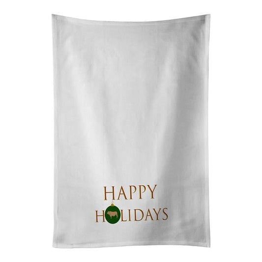 Carolines Treasures CK9380WTKT 28 x 19 in. Unisex Cows-Charolais Cow Happy Holidays White Dish Towels Kitchen Towel - Set of 2