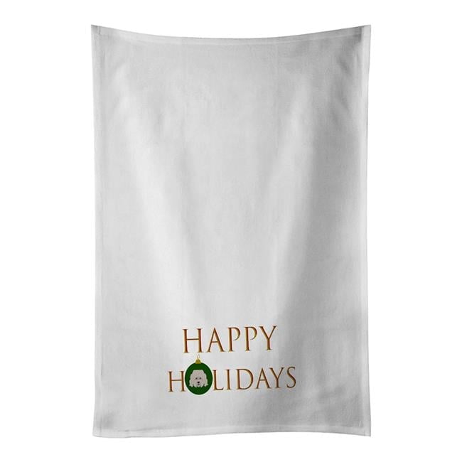 Carolines Treasures CK9552WTKT 28 x 19 in. Unisex Bolognese-Dog Face Happy Holidays Christmas White Dish Towels Kitchen Towel - Set of 2
