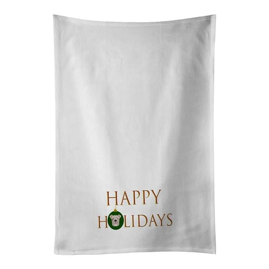Carolines Treasures CK9563WTKT 28 x 19 in. Unisex English Bulldog-Dog Face Happy Holidays Christmas White Dish Towels Kitchen Towel - Set of 2