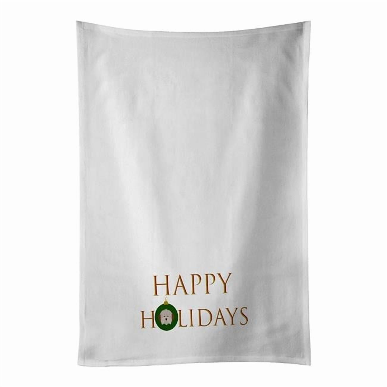 Carolines Treasures CK9571WTKT 28 x 19 in. Unisex Havanese-Dog Face Happy Holidays Christmas White Dish Towels Kitchen Towel - Set of 2