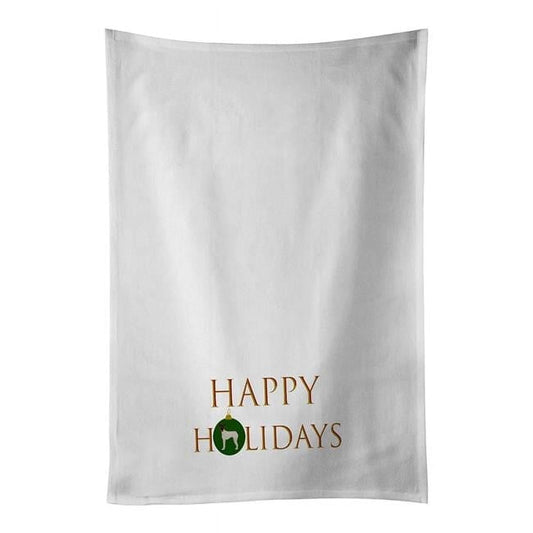 Carolines Treasures CK9656WTKT 28 x 19 in. Unisex Japanese Terrier Happy Holidays White Dish Towels Kitchen Towel - Set of 2