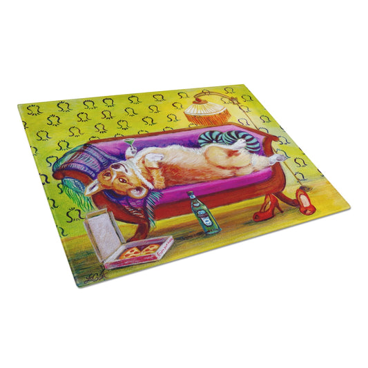 Carolines Treasures Corgi Home Alone Glass Cutting Board Large 12H x 16W multicolor