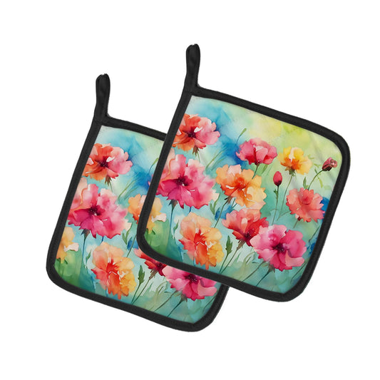 Carolines Treasures DAC1548PTHD 7.5 x 7.5 in. Carnations in Watercolor Pot Holders - Set of 2