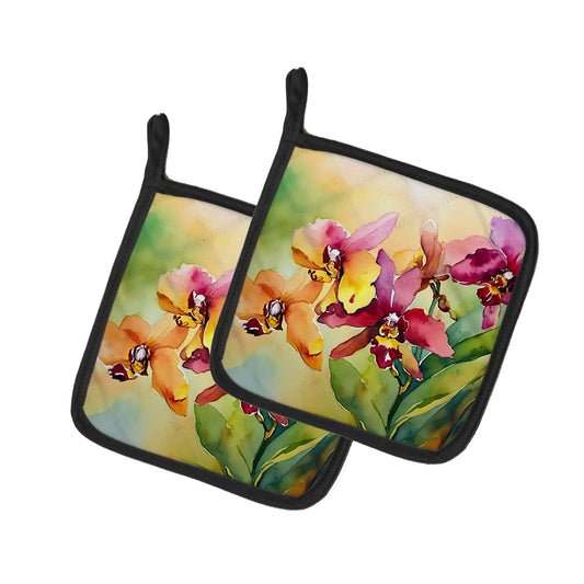 Carolines Treasures DAC1591PTHD 7.5 x 7.5 in. Orchids in Watercolor Pot Holders - Set of 2