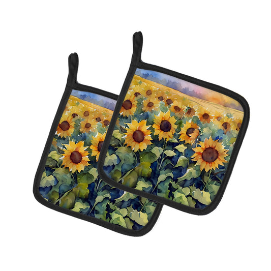 Carolines Treasures DAC1617PTHD 7.5 x 7.5 in. Sunflowers in Watercolor Pot Holders - Set of 2