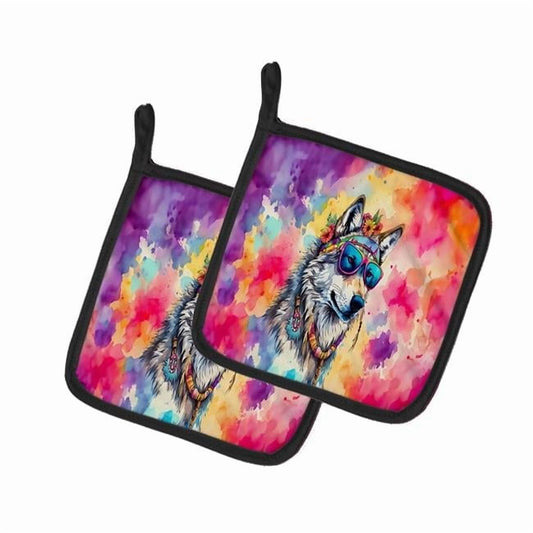 Carolines Treasures DAC4051PTHD 7.5 x 7.5 in. Unisex Hippie Animal Wolf Pair of Pot Holders