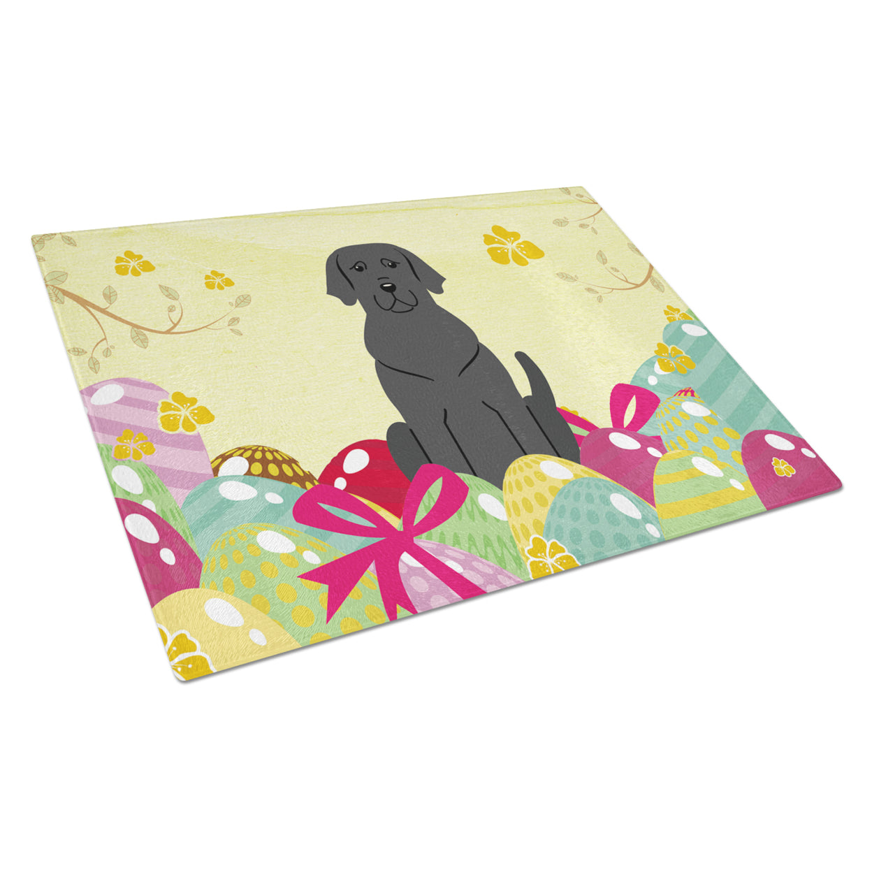 Carolines Treasures Easter Eggs Black Labrador Glass Cutting Board Large 12H x 16W multicolor