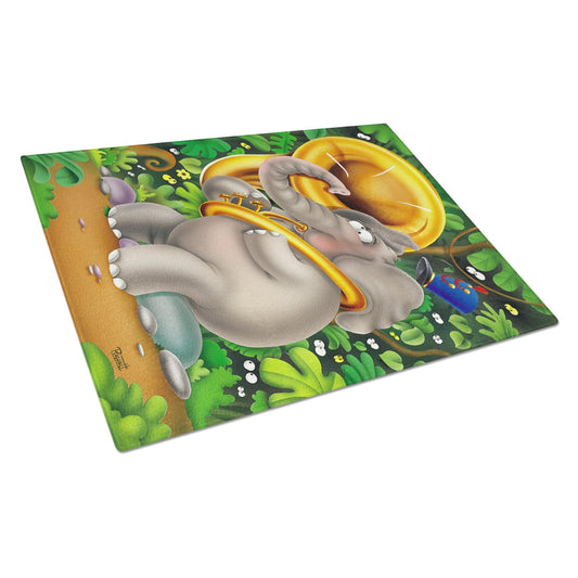 Carolines Treasures Elephant playing the Tuba Glass Cutting Board Large 12H x 16W multicolor