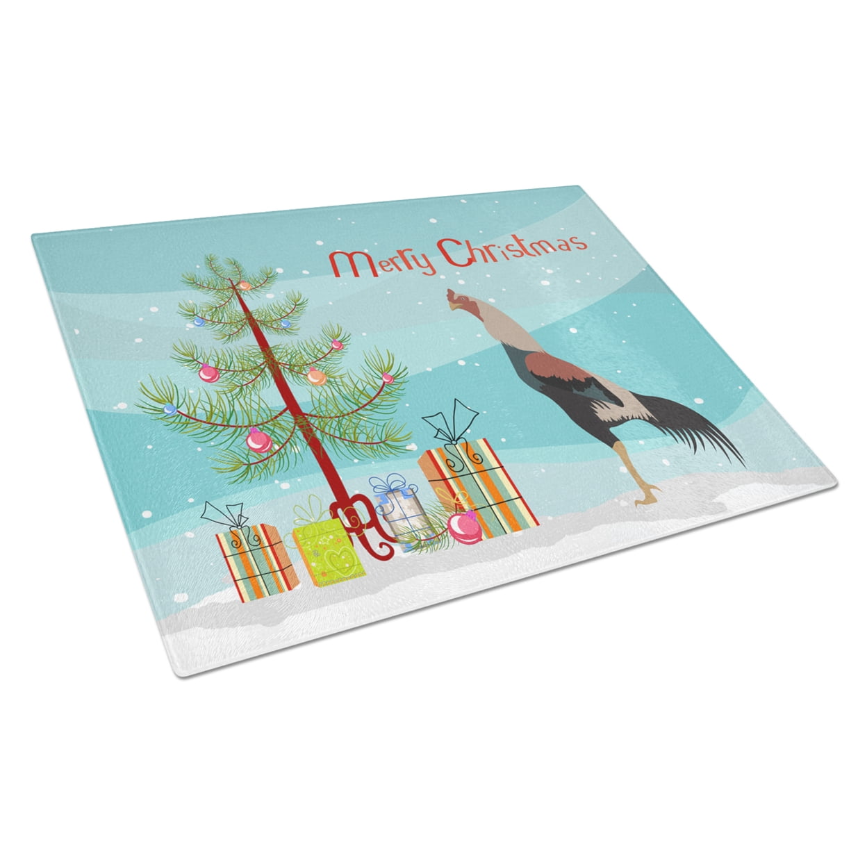 Carolines Treasures Kulang Chicken Christmas Glass Cutting Board Large Teal 12H x 16W multicolor