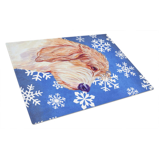 Carolines Treasures LH9307LCB Petit Basset Griffon Vendeen Winter Snowflakes Holiday Glass Cutting Board Large, 12H x