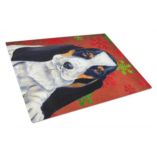 Carolines Treasures LH9329LCB Basset Hound Red and Green Snowflakes Holiday Christmas Glass Cutting Board Large, 12H x