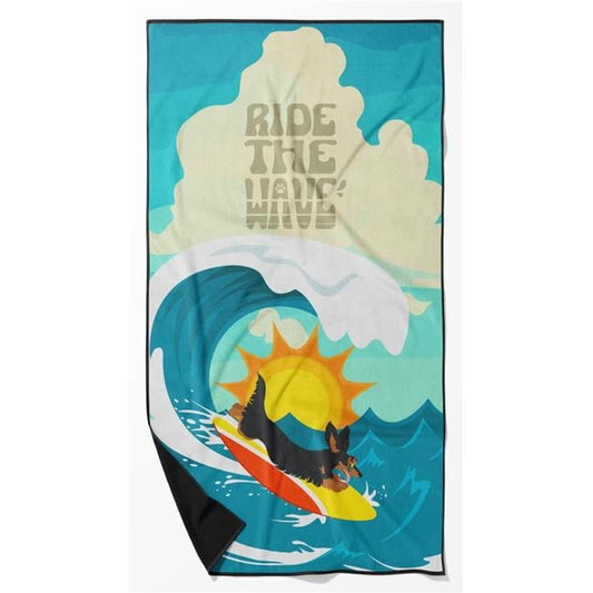 Surfer Dog Longhair Black Tan Dachshund Premium Beach Towel 30 in x 60 in